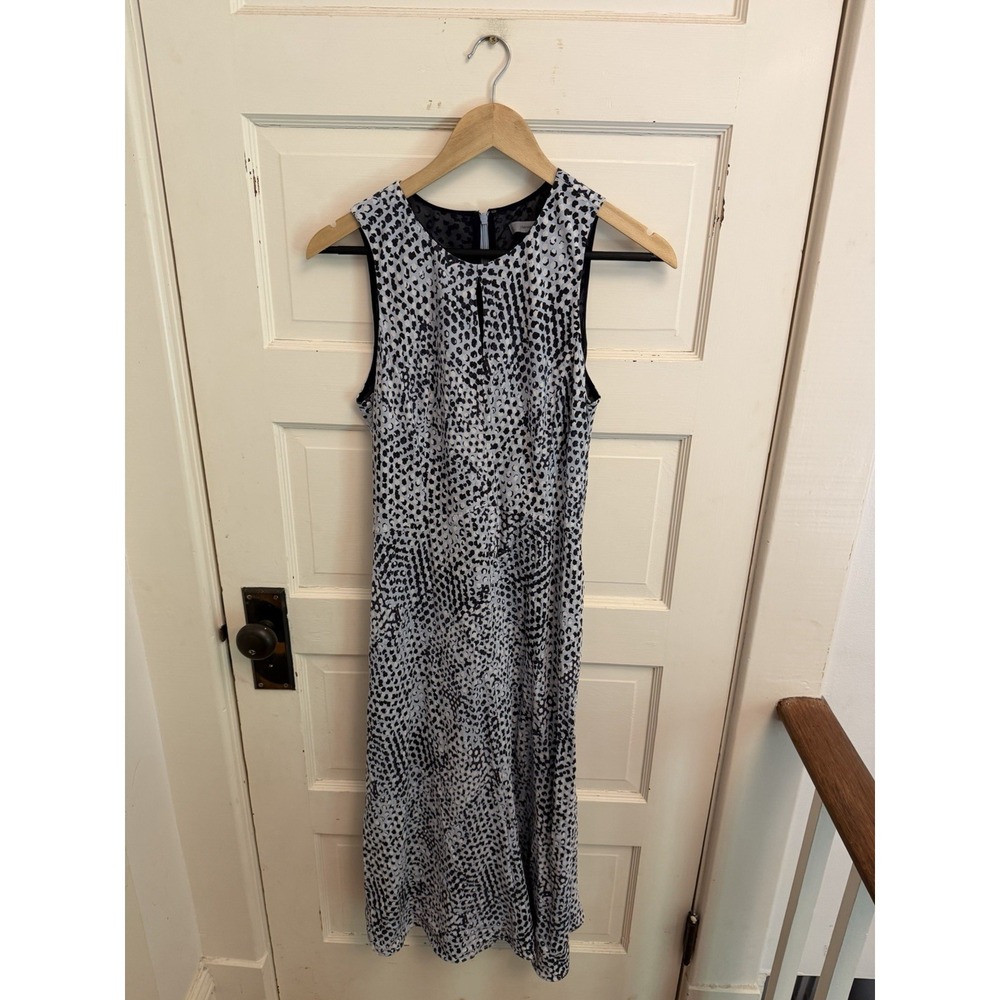 Classiques Entier Women's Blue Abstract Silk Midi‎ Dress Artsy Career Size 8